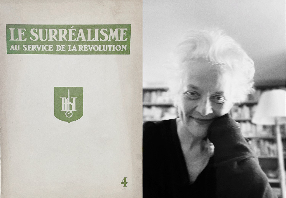 Photomontage of white and green magazine and Françoise Vergès.