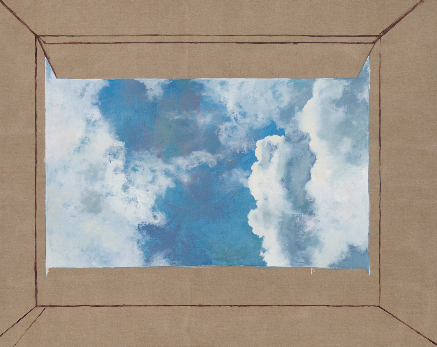 Painting of a blue sky and white clouds
