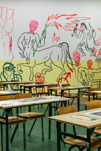Classroom with murals depicting Fag Fighters